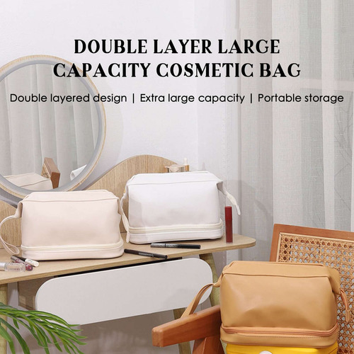 Bolsa De Maquillaje De Doble Capa Para Mujer De Gran Capacid