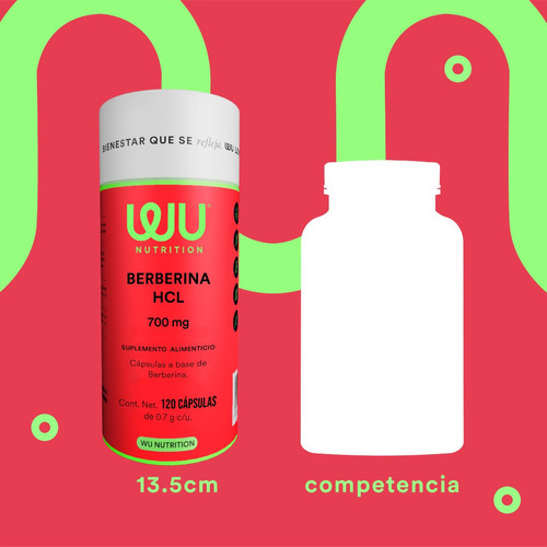 Wu Nutrition® Berberine Hcl | 700 mg | 120 cápsulas de sabor sem sabor