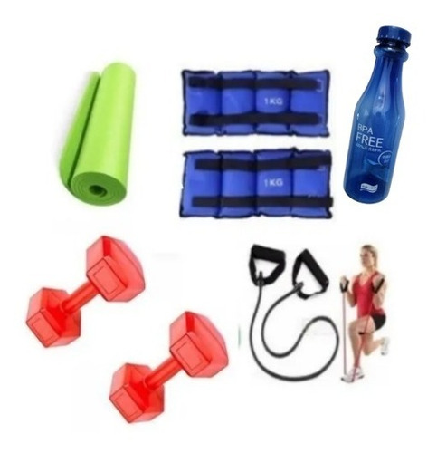 Kit Set Ejercicio Entrenamiento Mancuerna2k Banda Colchoneta