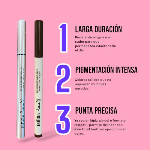 Delineador De Ojos Indeleble 36 Horas Lamaa Pincel Duradero Negro Profesional