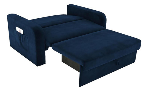 Sofá Cama Daiane 2 Lugares Com Baú Veludo Azul Matrix