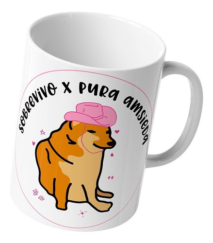 Taza Cheems Meme Sobrevivo Por Pura Amsieda Circulo Rosa 