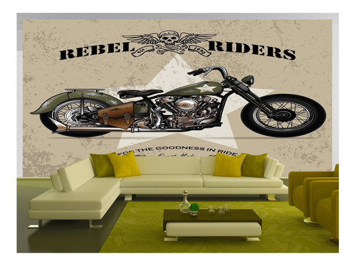 Papel De Parede 3d Moto Custom Chopper Garage 6m² Bkm134