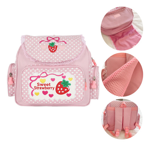 Bonita Mochila Escolar Bordada Con Fresas Para Niña