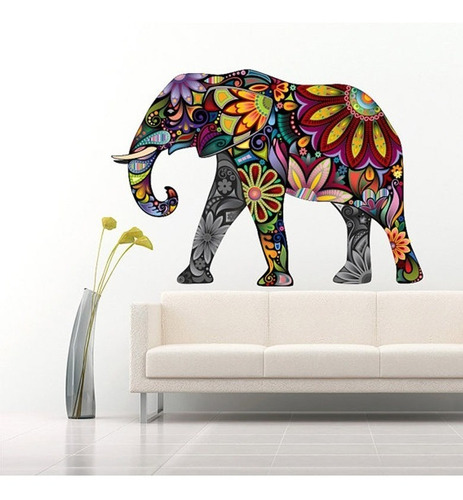 Vinilo Decorativo Elefante Hindú  Mandala Multicolor