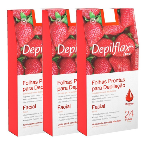 72 Folhas Prontas Depilação Facial Depilflax Morango