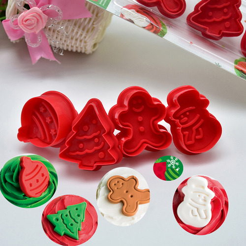 Juego De 4 Moldes Para Galletas Navideñas, Corte Con Émbolo
