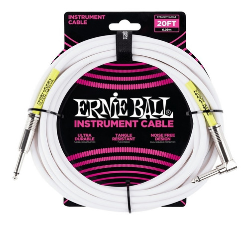 Ernie Ball P06047 Cable Instrumento Plug Angular 6 Metros Wh