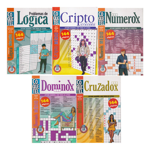 Livro De Passatempos Coquetel Coletanea Probelmas De Lógica, Cruzadox, Dominox Numerox Cripto Cruzada, 144 Pgs