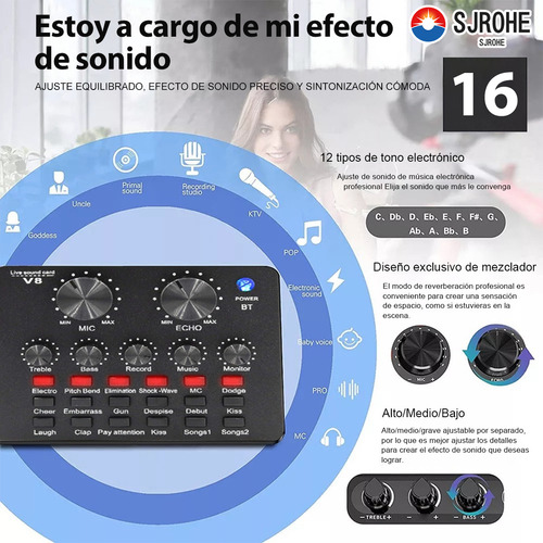 Sjrohe Mejor Tarjeta De Sonido Para Streaming En Calidad Profesional Tarjetas De Sonido Con Mezcladora Integrada Conexión Usb,control De Mezcla Consolas De Audio Micrófonos Profesionales Ecualización