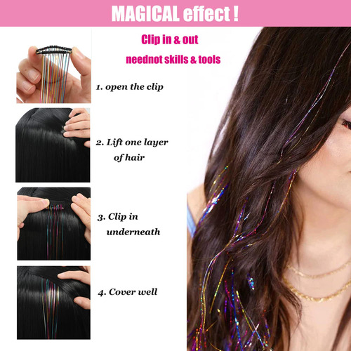 12 Extensiones De Cabello De Oropel Con Clip De Oropel Con P