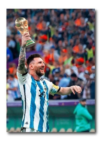 Decorativo Foto De Lionel Messi Alzando Copa Qatar 50x65cm