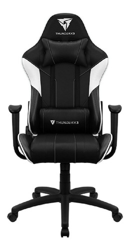 Cadeira de escritório ThunderX3 EC3 gamer ergonômica  preta e branca com estofado de couro sintético