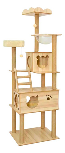 Rascador Casa De Madera Para Gatos 5 Niveles 190cm