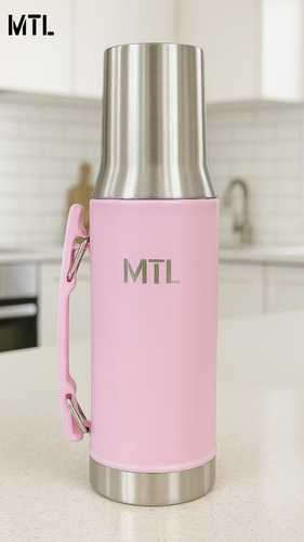 Termo Mtl 1 Litro Acero Inoxidable Pico Cebador Mate System Color Rosa Claro Tapa Vaso Térmico Doble Pared Reforzado Alta Resistencia Líquidos Calientes Fríos