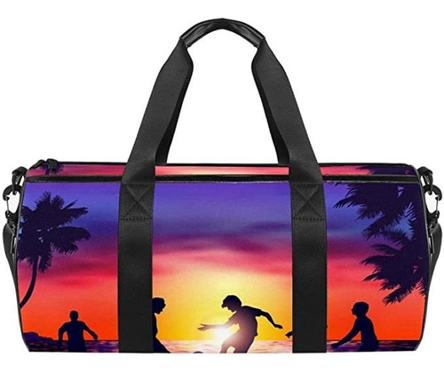 Beach Soccer Sunset Duffel Bag For Women Men Sports Gym Tot.