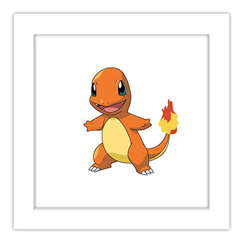 Cuadro Pokémon Charmander En Marco Blanco, 12'' X 12''