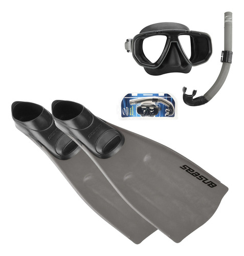 Kit Mergulho Completo Máscara Snorkel Nadadeira Pé De Pato Seasub - Vidros Temperados Intercambiáveis Cor Titânio | 35/37