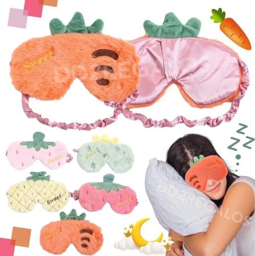 Máscara Antifaz Relajante De Peluche Dormir Diseños Frutas