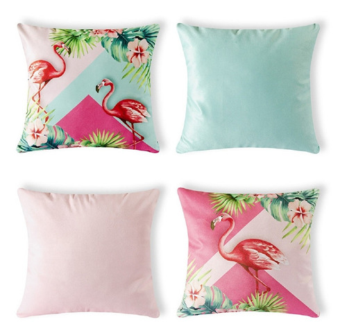 Capa Almofada Estampa Digital Decorativas Modern 4 Unidades Cor Rosa Flamingo Flores