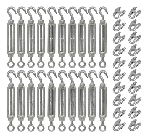 Kit 20 Esticadores P/ Cabo De Aço 3/8 + 20 Clips P/ Cabo 3/8