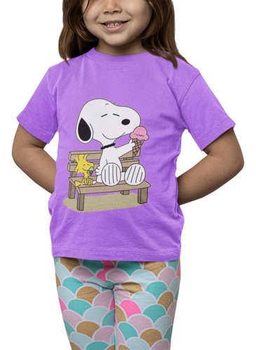 Polera Niña Snoopy Charlie Brown Helado Estampado Algodon