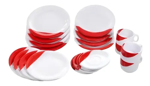 Jogo De Prato Aparelho De Jantar 20pçs Cerâmica Cor Vermelho