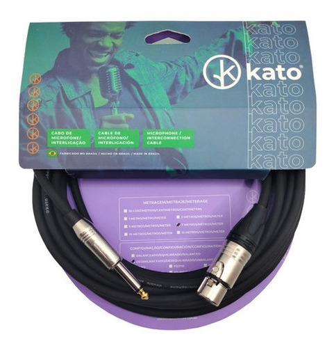 Cabo De Microfone Kato K2 Xlr P10 Mono 5 Metros Preto