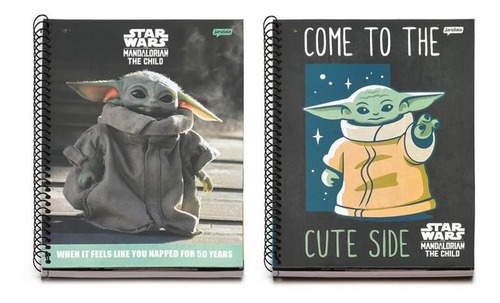 Kit 2 Cadernos Star Wars Baby Yoda Cute 50 Years 10 Materias