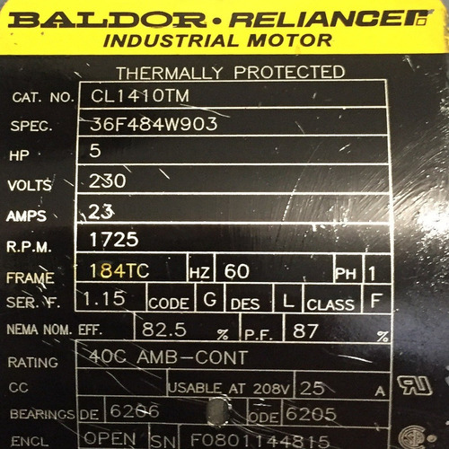 Motor Eléctrico Baldor 5 Hp Monofásico 1.725 Rpm