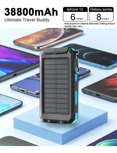 Cargador Solar Portátil 20000 Mah Impermeable Con Linternas