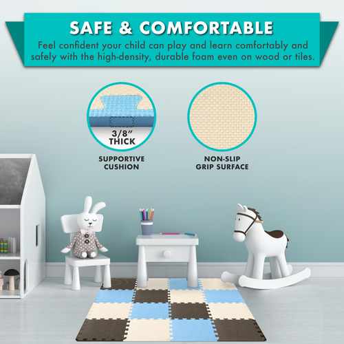 Moqueta De Ejercicio Puzzle De Espuma Eva Para Gimnasio Blue/brown/beige - 16 Tiles