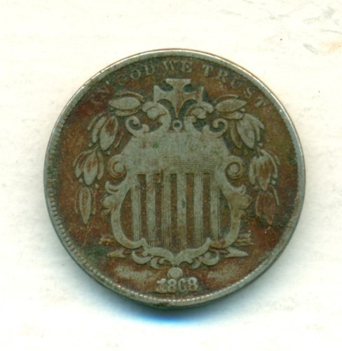 Ee.uu. Moneda De Cupro-níquel 5 Centavos 1868 Mb- Muy Escasa