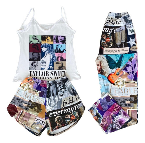 Pijama De Taylor Swift Mujer 3 Piezas Pantalón Short Blusa
