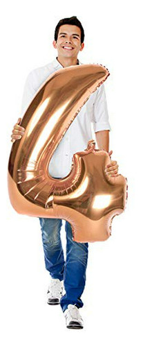Globo Número 4 En Oro Rosa 40  Para Fiestas.