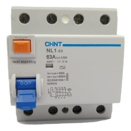 Disyuntor Diferencial Tetrapolar Chint 63 Amp / 6ka / 30ma