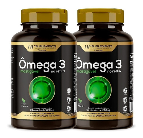 2x Ômega 3 1850 Mg No Reflux Mastigavel Menta Hf Suplements