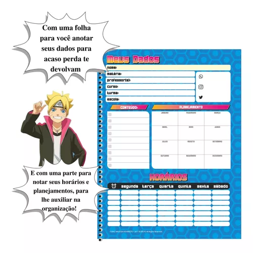 Caderno Espiral 1 Matéria Boruto Anime Naruto Escolar - São