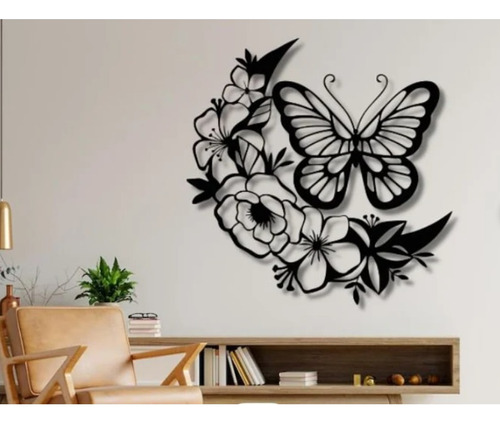 Cuadro Decorativo Lunas Floral Mariposa En Madera