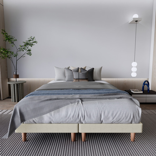Base Cama Individual Armable Modular Madera Colchón Recamara Beige