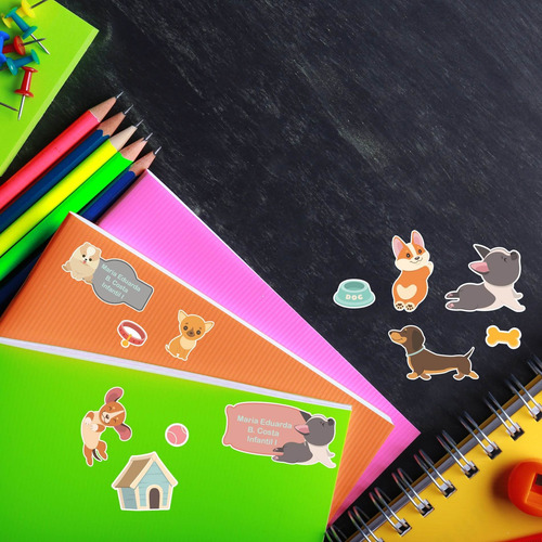 Imagem 2 de 4 de Etiquetas Escolares Cachorrinhos Personalizadas 144un