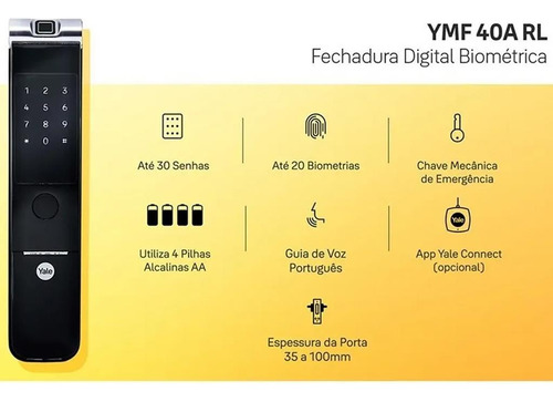 Combo Yale - Fechadura Digital Ymf 40a Rl Com Hub E Zigbee