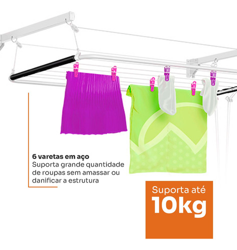 Varal De Parede Teto Reforçado Aço Solution 120cm