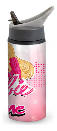 Garrafinha Barbie Rosa Canudo Bico Personalizada Nome 600ml