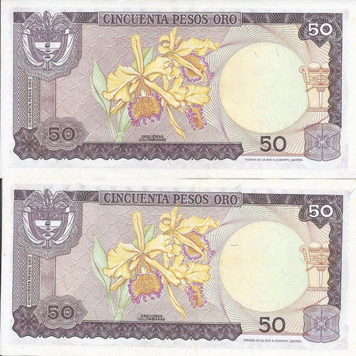 Colombia Dúo De Números Consecutivos, 50 Pesos 20 Julio 1974