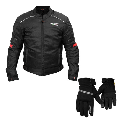 Kit Jaqueta Vent Preta Com Proteção + Luva Supreme Gp Tech