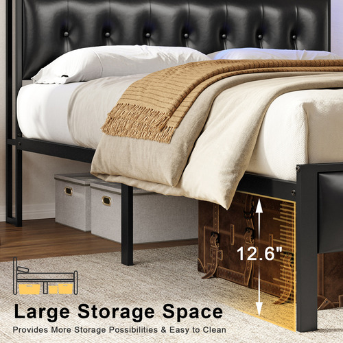 Base Cama King Fabato FAKIN031-BRN Puertos Usb Luces Led Color Negro