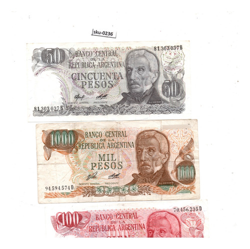 Set Billetes Historico Coleccion Argentinas 50-100-1000 Peso