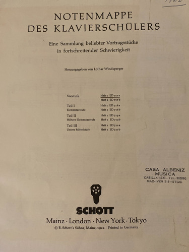 Partitura Piano Portafolio De Partituras B. Schott Söhne 