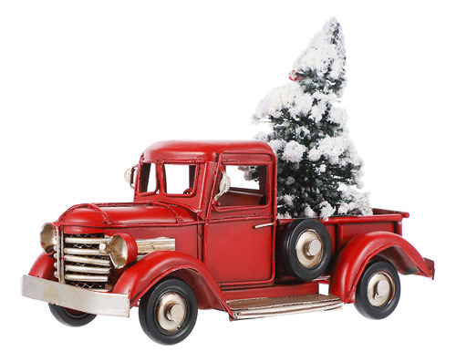 Camioneta Vintage De Hierro Navideño Con Modelo De Árbol De